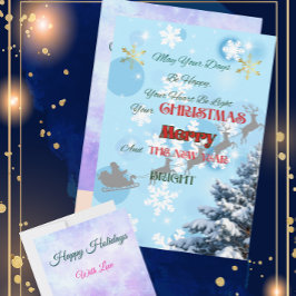 Blå snöflingor, silhuetter av renar, vinter natt julkort