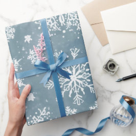 Blå snöflingor Vattenfärg Vinter Semester Presentpapper
