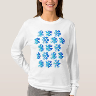 Blå snöflingor, vattenfärgsfärgskontura t shirt
