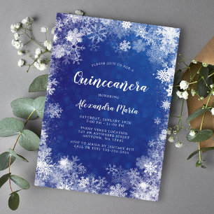 Blå Snöflingor Winter Wonderland Quinceanera Inbjudningar
