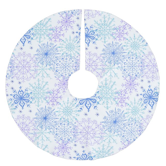 Blå Snöflingormönster - Julgran duk Julgransmatta Borstad Polyester (Framsidan)
