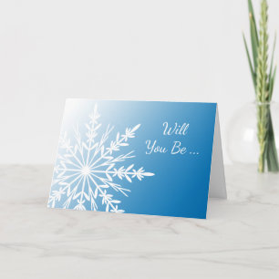 Blå snöflummel kommer du att bli min bridesmaid inbjudan