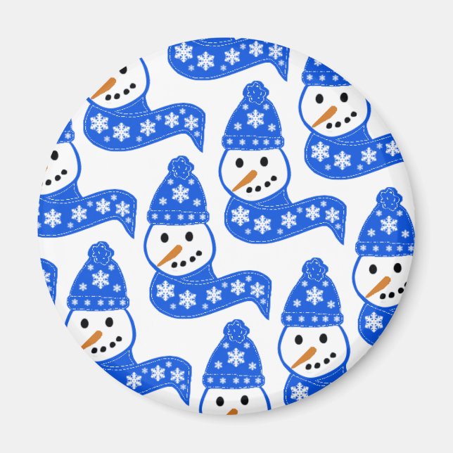 Blå Snögubbar Scarves Magnet (Framsidan)