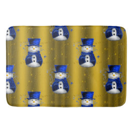 Blå Snögubbe vid Guld-julen Badrumsmatta