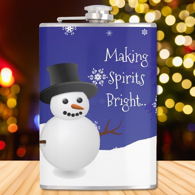 Blå Snögubbe vintermåne - julkolv Fickplunta (Blue Snowman Winter Scene Christmas Flask)