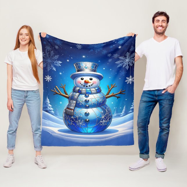 Blå snömannen snöflingor fleecefilt (På plats)