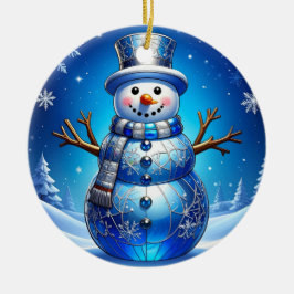 Blå Snömannen Snöflingor Jul Pynt Julgransprydnad Keramik