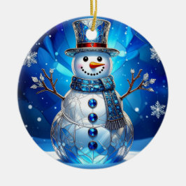 Blå Snömannen Snöflingor Jul Pynt Julgransprydnad Keramik