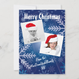 Blå snowflake-fotomall Julafton helgdag Julkort