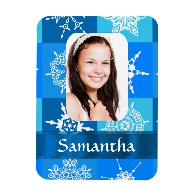 Blå snowflake-fotomall magnet (Vertikal)