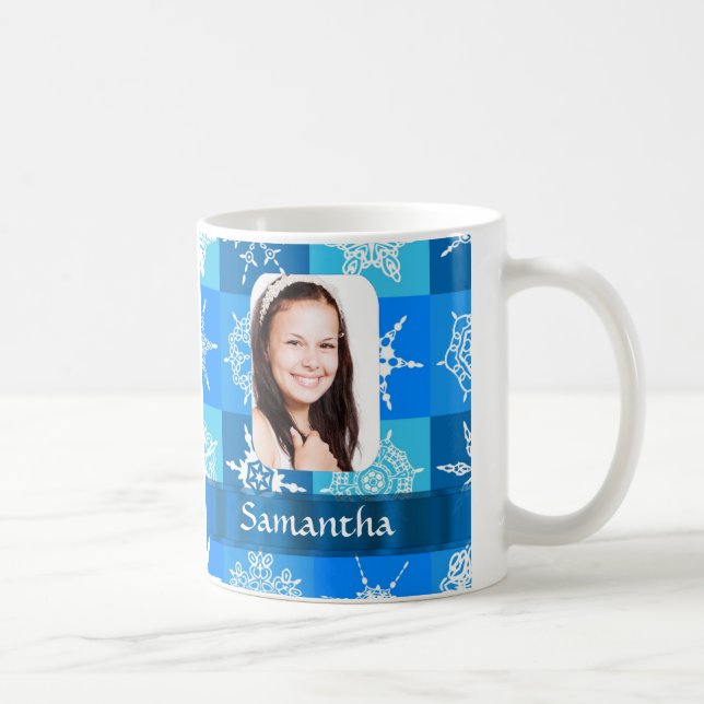 Blå snowflake mönster-fotomall kaffemugg (Höger)