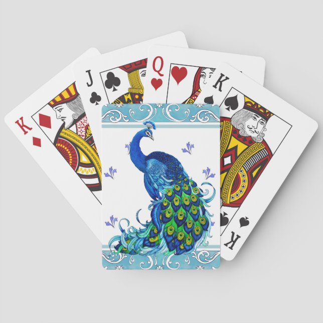 Blå snurra Gräns och Peacock Design Casinokort (Baksidan)