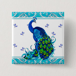 Blå snurra Gräns och Peacock Design Knapp