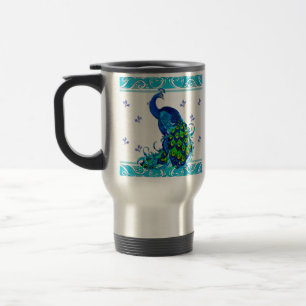 Blå snurra Gräns och Peacock Design Resemugg