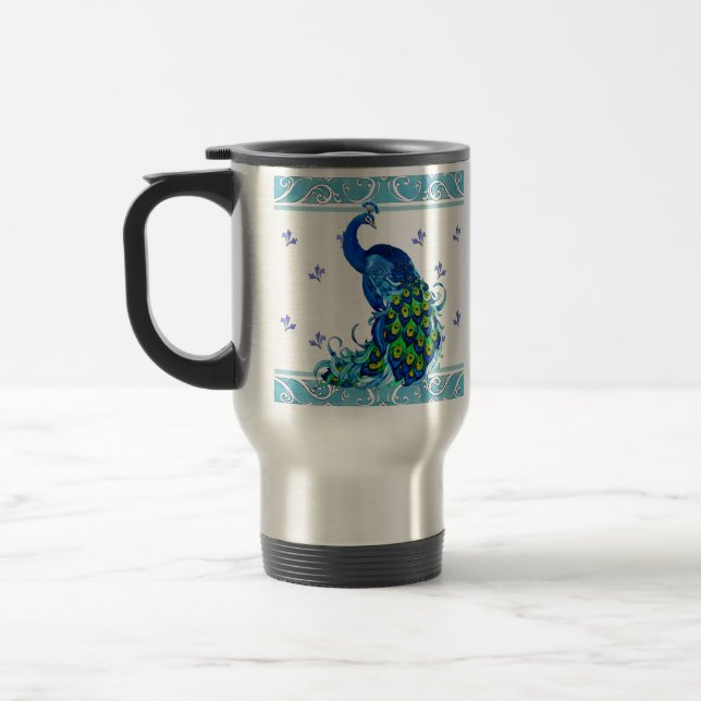 Blå snurra Gräns och Peacock Design Resemugg (Vänster)