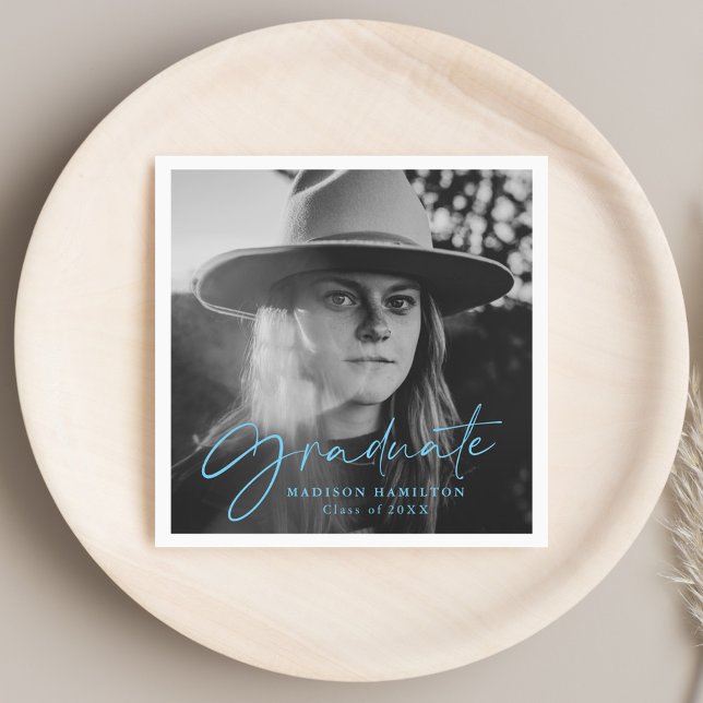 Blå | Snyggt Script Photo Studenten Pappersservett (Skapare uppladdad)