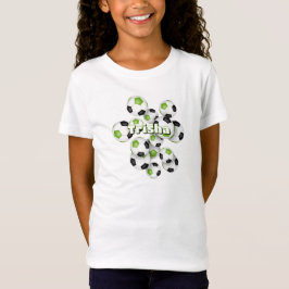 Blå soccerkulor i grönt, ungar namn t shirt