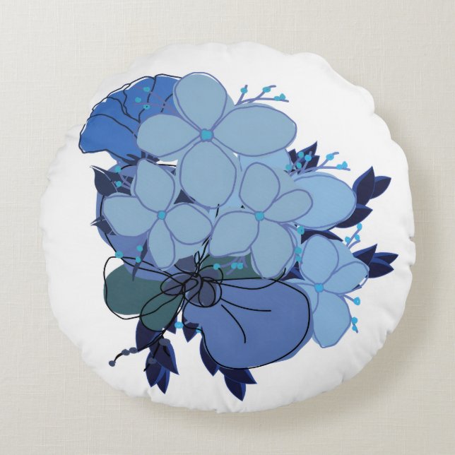Blå soffkudde rund kudde (Framsidan)