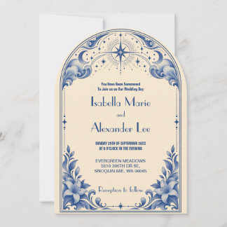Blå Sol Måne Tarot Valvbåge Bröllopsinbjudan Inbjudningar