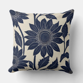 Blå solblommor - Blocktryck, stil Kudde