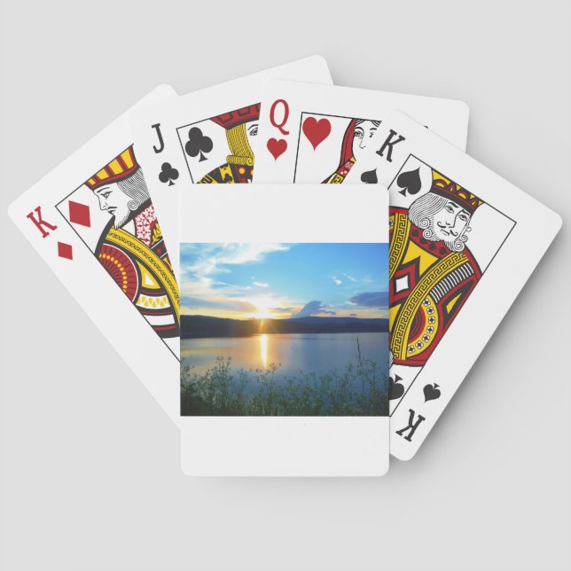 Blå solnedgång i sjö spel kort (Baksidan)