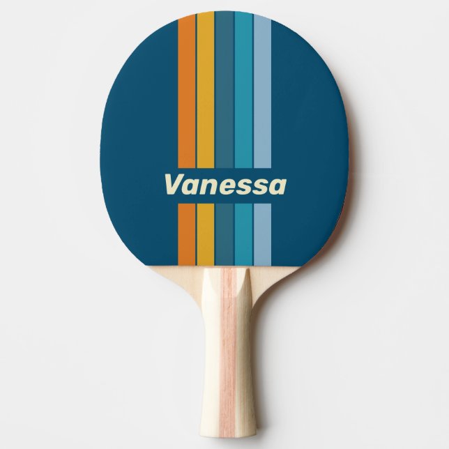 Blå solpinne randig med namn pingisracket (Framsidan)