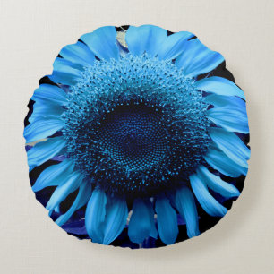 Blå solros, blå daisy, blå blomma rund kudde
