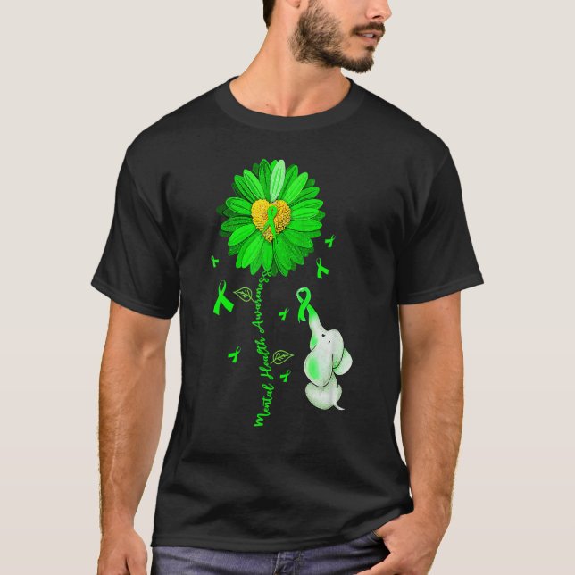 Blå Solros Elefant Outfit Sprid Mental Hälsa T Shirt (Framsida)