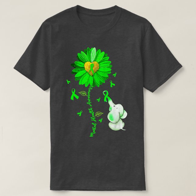 Blå solros Elephant Spread Mental Health Medveten T Shirt (Design framsida)