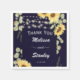 Blå solros Eucalyptus String Ljus Bröllop Pappersservett