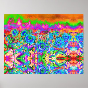 Blå solrosblomma fält för alltid, abstrakt blommor poster
