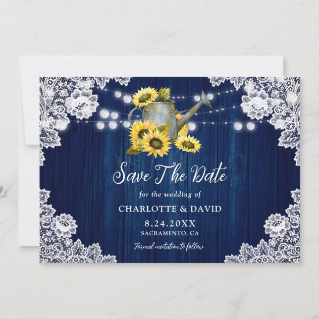 Blå solrosblomma Snöre-vatten kan Bröllop Spara Datumet (Framsida)