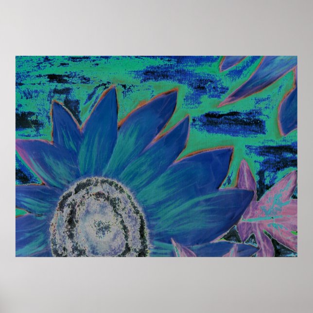 Blå solrosolja 2, modern surrealistisk målning poster (Framsidan)