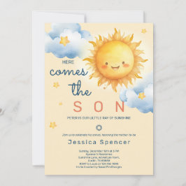 Blå Solsken Sol Här Kommer Sonen Baby Shower Inbjudningar