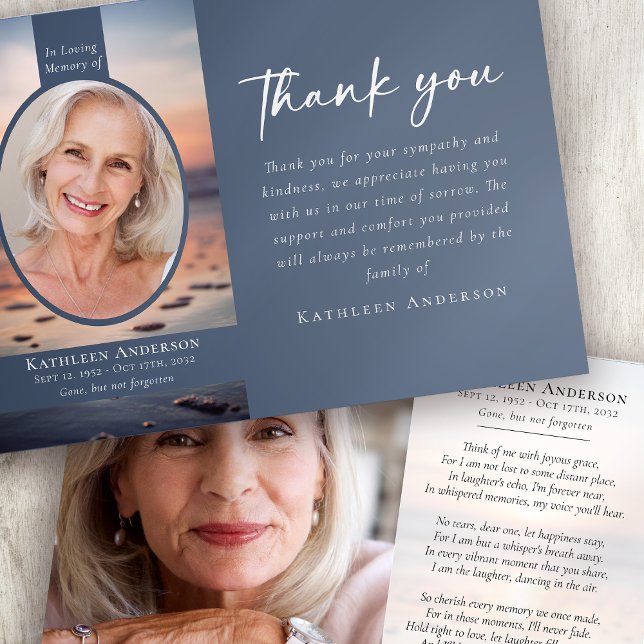 Blå soluppgång - fotobegravningsminne tack kort (Skapare uppladdad)