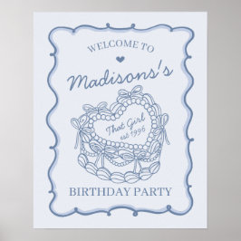 Blå som ger hjärt-coquette Cake Birthday Poster