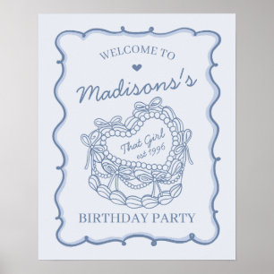 Blå som ger hjärt-coquette Cake Birthday Poster