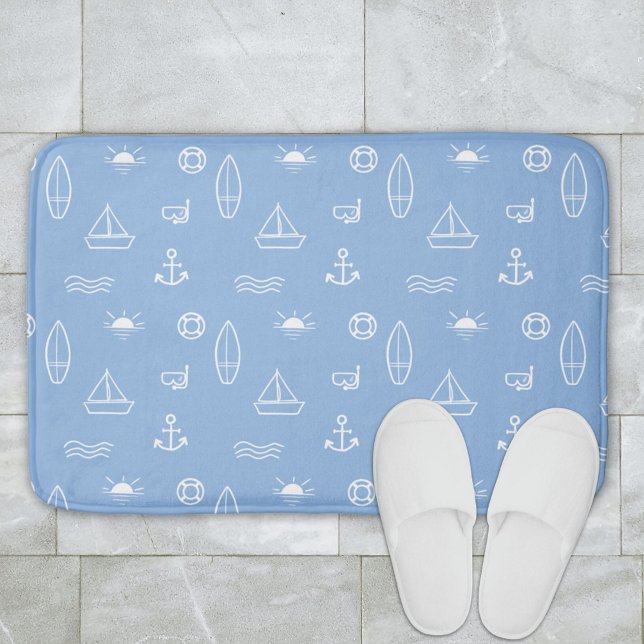 Blå sommar hav nautisk sömlös mönster badrumsmatta (In situ bathroom floor)