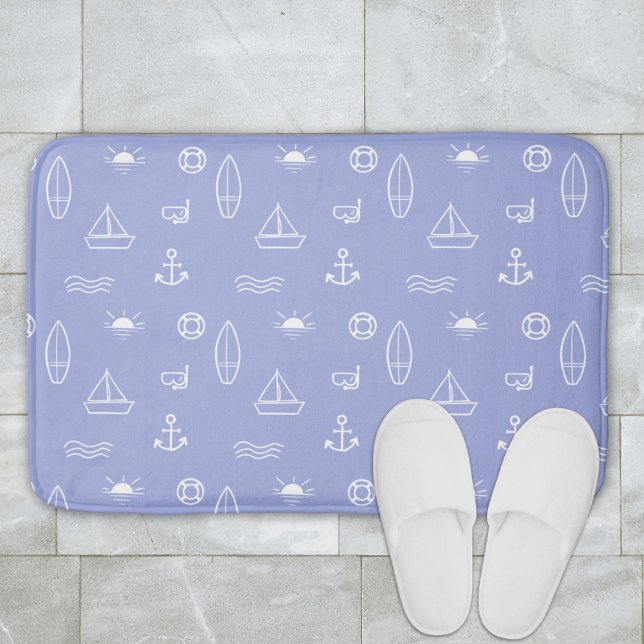 Blå sommar hav nautisk sömlös mönster badrumsmatta (In situ bathroom floor)