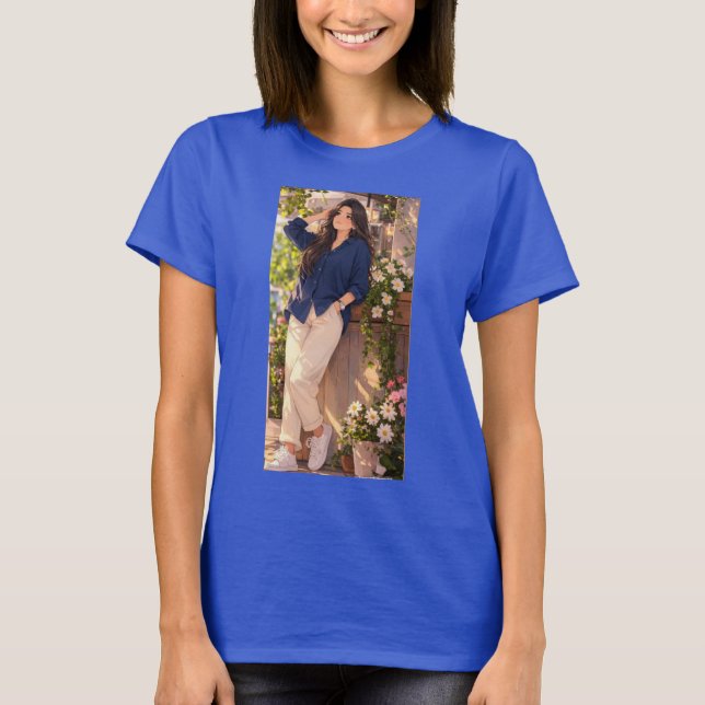 Blå sommar t-shirt för flickor. (Framsida)