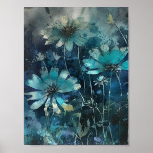 Blå sommarblommor poster