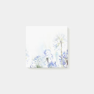 Blå sommarblommor, vattenfärgskiss post-it block