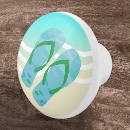 Blå sommarbuss Vinkar Flinflip flops Door Knob Knopp