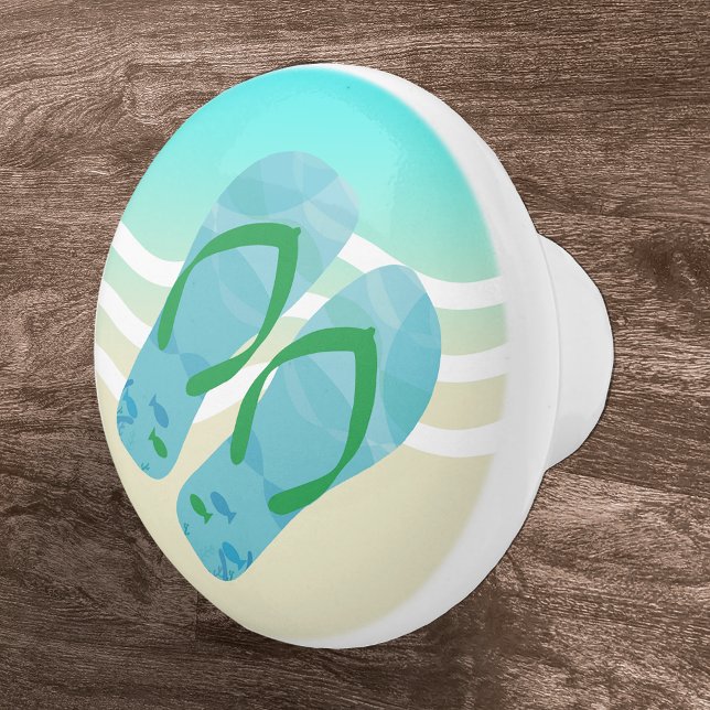 Blå sommarbuss Vinkar Flinflip flops Door Knob Knopp (Skapare uppladdad)