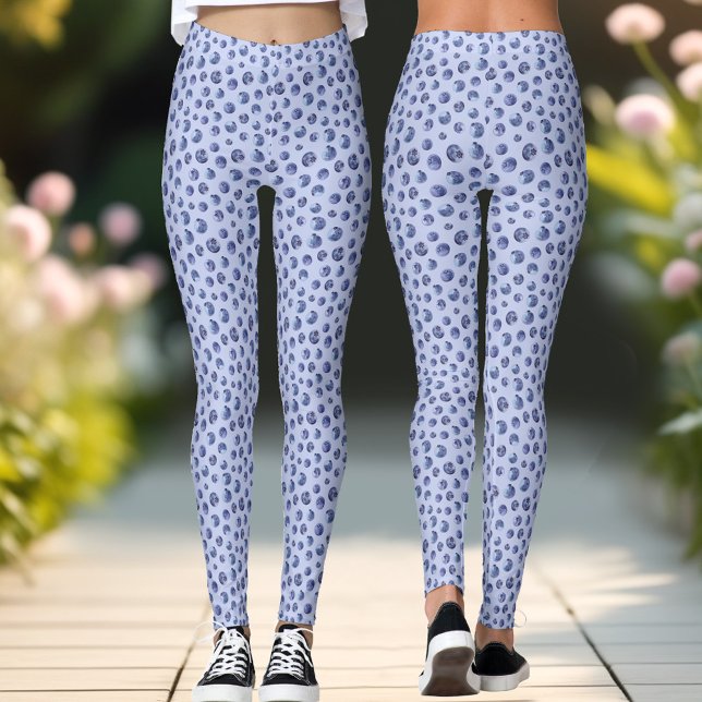Blå sommarfjäll för blåbäret Mönster Periwinkle Leggings (Blueberry Pattern Periwinkle Blue Summer Leggings)