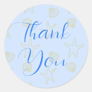 Blå sommarhavets Snäcka och Star Beach Wedding Runt Klistermärke