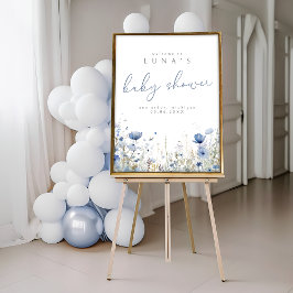 Blå Söt Bebis I Blom Wildflower Välkomstaffisch Poster