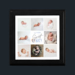blå söt donat 1:a födelsedag multifoto minnesask<br><div class="desc">Söt blå donut fotokollage från första födelsedag. Modern text-design för skript. En del av en samling.</div>
