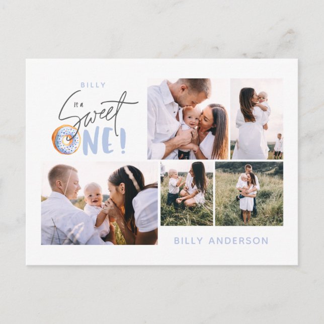 Blå söt donationsfödelsedag multifoto helgdag helg vykort (Framsida)