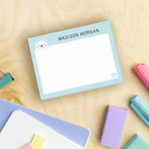 Blå söt isbjörn & tass Lägg till ditt namn Post-it Block